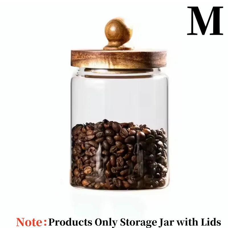 Glass Food Storage Jar with Wooden Lid – Airtight Sealed Container for Coffee Beans, Nuts, Spices, Candy, and Moisture-Proof Storage