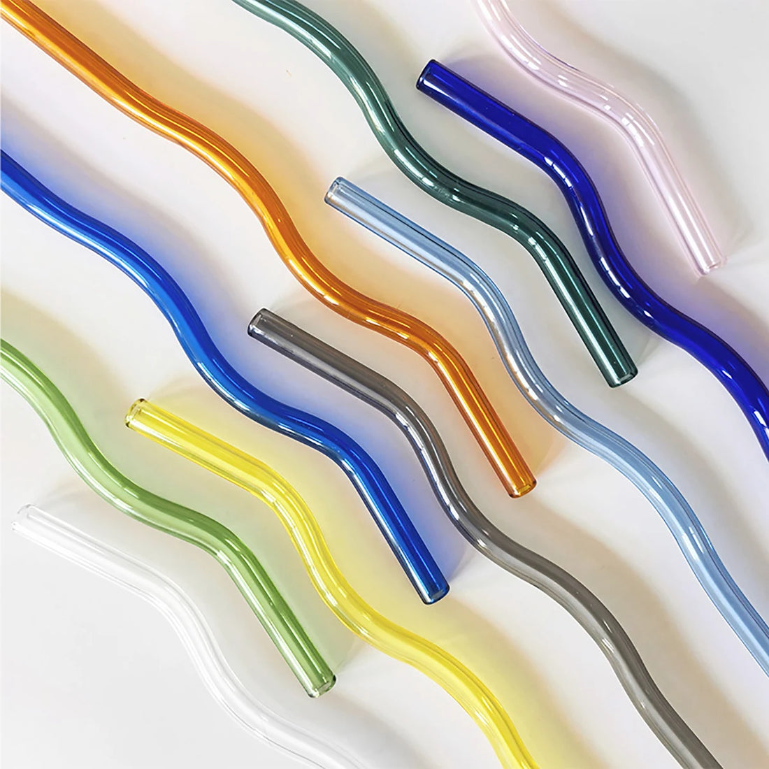 4PCS Wavy Glass Straws – Colorful Drinking Straw Set with Cleaning Brush