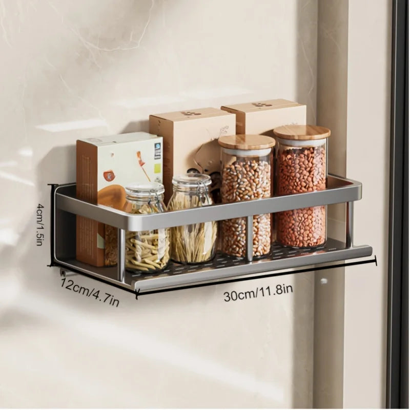 Aluminum Wall-Mounted Shelf – Multifunctional Kitchen Spice Storage Rack, Kitchen Space Management Solution