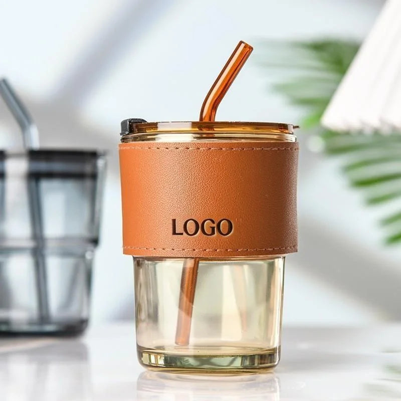 Custom Glass Cups with Lids & Straws
