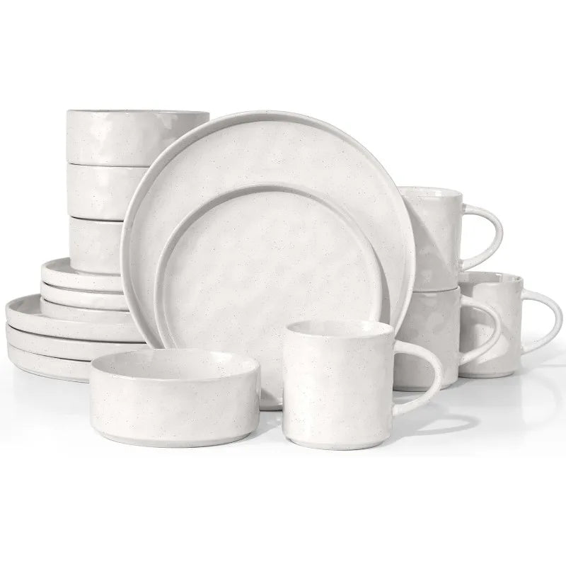 16-Piece Stoneware Dinnerware Set – Plates and Bowls Set for 4, Elegant Ceramic Dishware for Home & Restaurant