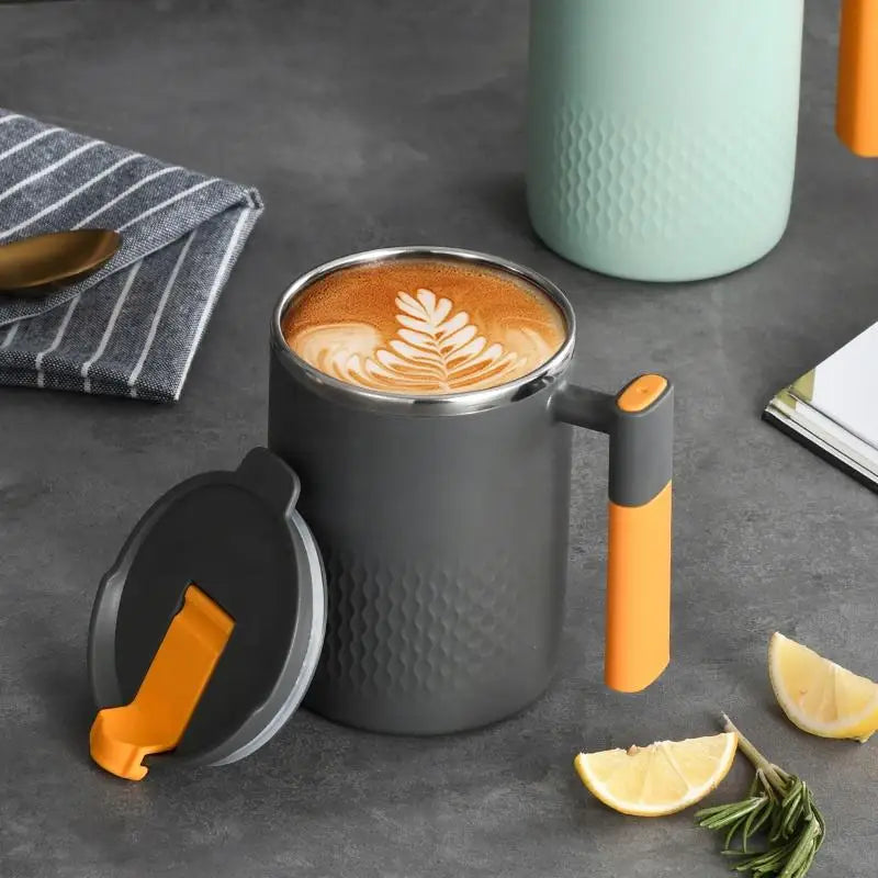 304 Stainless Steel Double Wall Insulated Coffee Cup – Household Kitchen Mug with Handle and Lid