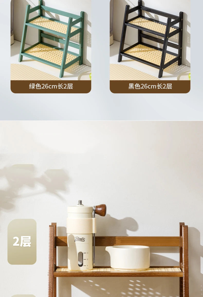 2-Tier Bamboo Kitchen Storage Rack & Organizer Shelf