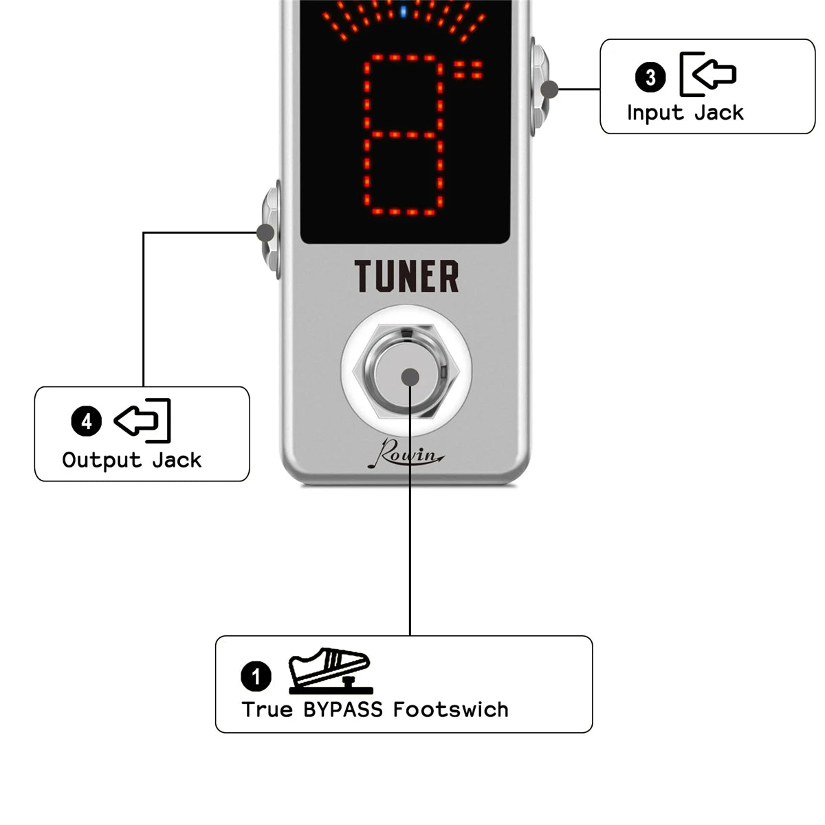 Rowin LT-910 Guitar Tuner Pedal – High Precision Chromatic Tuner for Electric Guitars