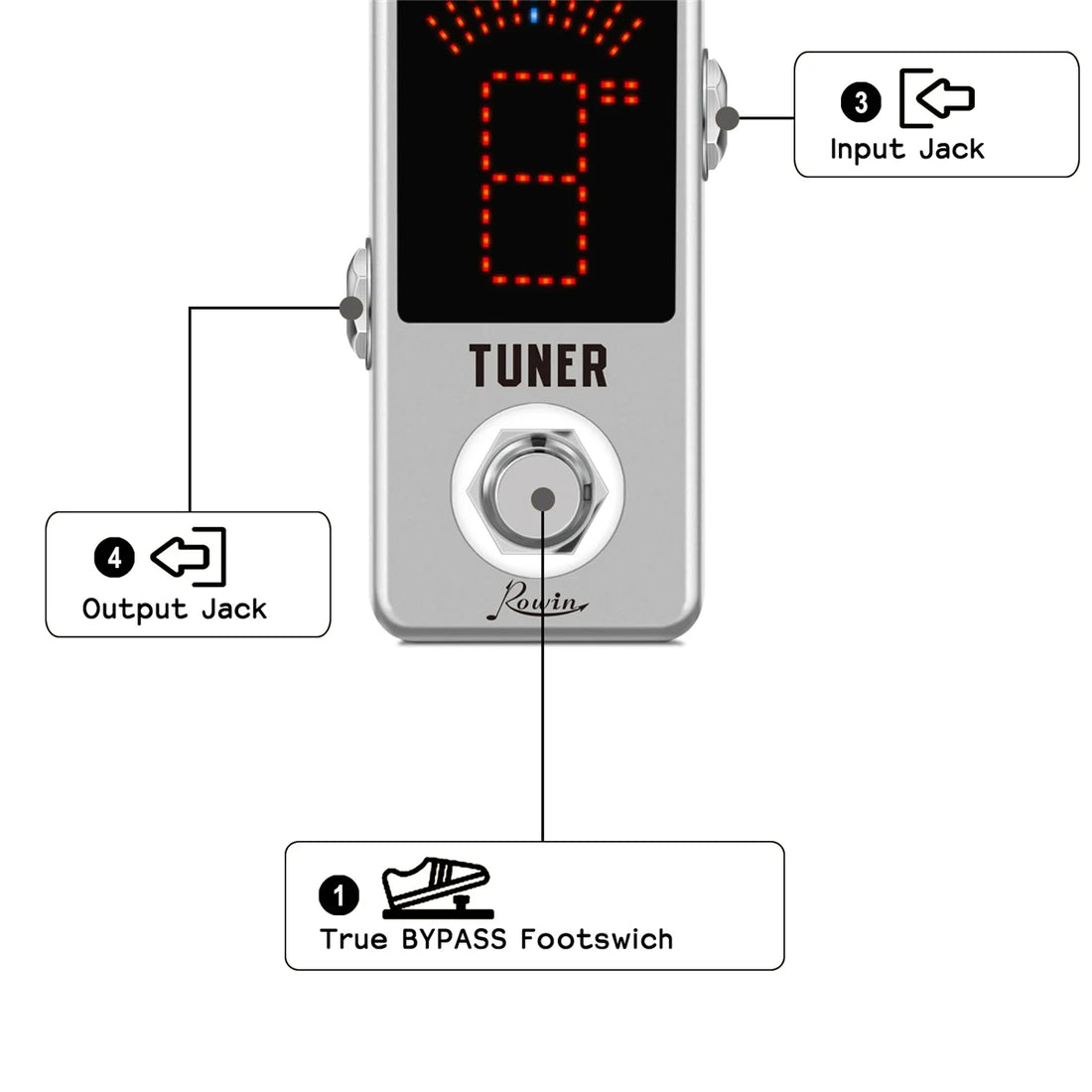 Rowin LT-910 Guitar Tuner Pedal – High Precision Chromatic Tuner for Electric Guitars