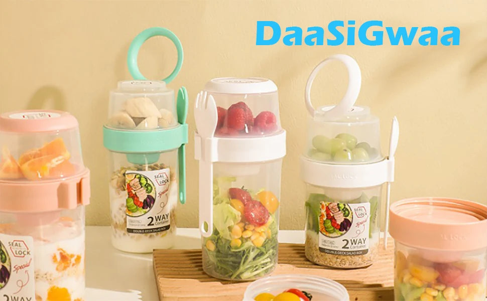 Carry Breakfast Cups – Salad, Yogurt, Cereal, Oatmeal, Snacks, Parfait Containers with Forks and Dressing Holders