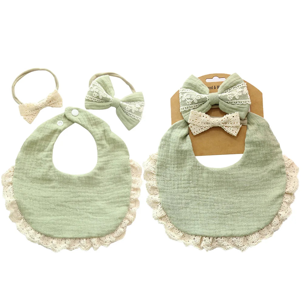 3-Piece Muslin Cotton & Bamboo Baby Bib Set with Tassel Lace