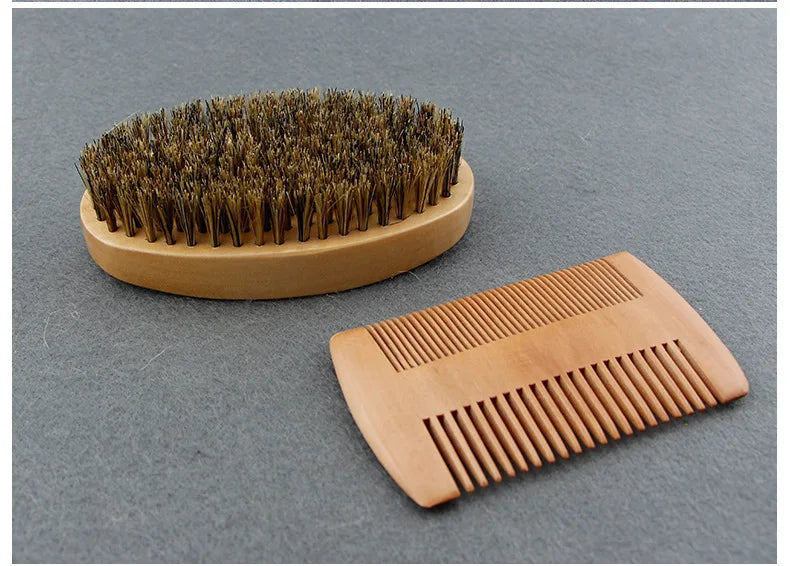Men’s Shaving Brush Set – Boar Bristle Beard Grooming Kit with Comb & Scissors