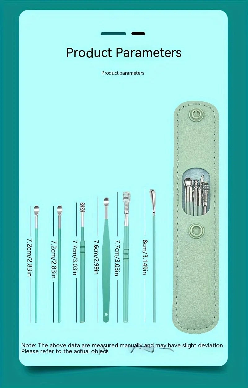 6pcs Earwax Removal Tool Set – Stainless Steel Earpick & Curette Kit