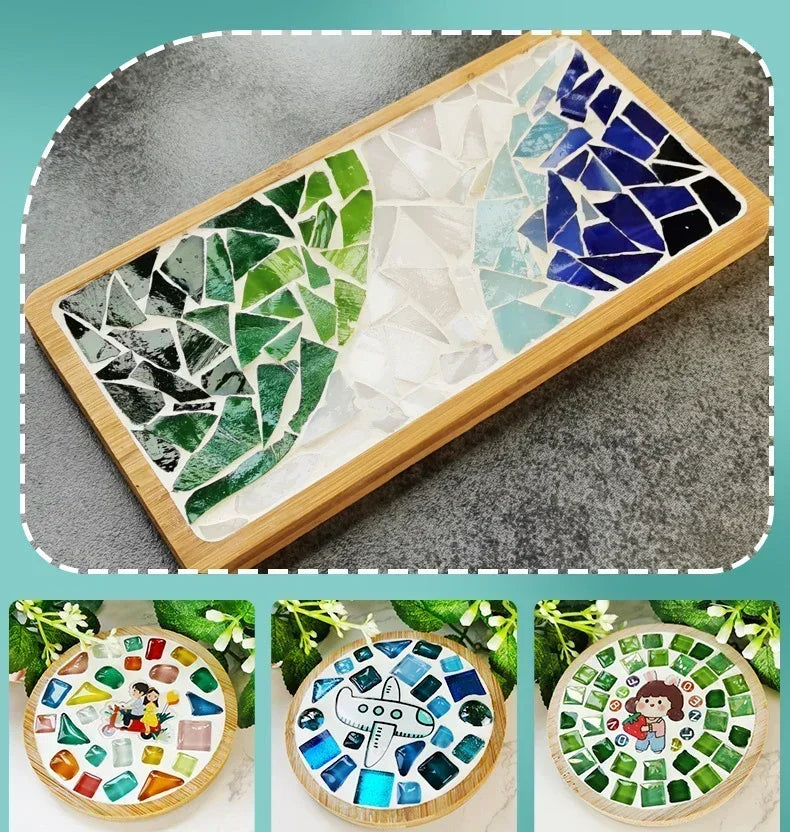 Handmade DIY Mosaic Cup Mat – Bamboo Pad Heart & Square Coaster for Parent-Child Early Education Crafting