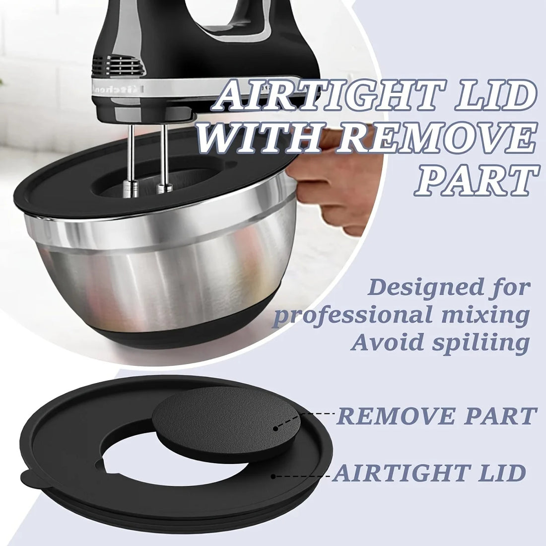 8pcs Stainless Steel Mixing Bowls with Airtight Lids – Set of Black Kitchen Bowls