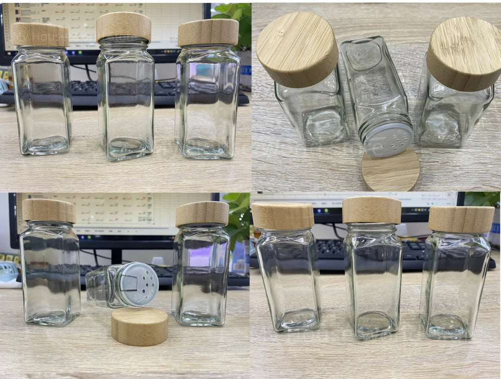 Glass Spice Jars with Bamboo Lid – Spice Seasoning Containers, Salt & Pepper Shakers, Spice Organizer Kitchen Spice Jar Set