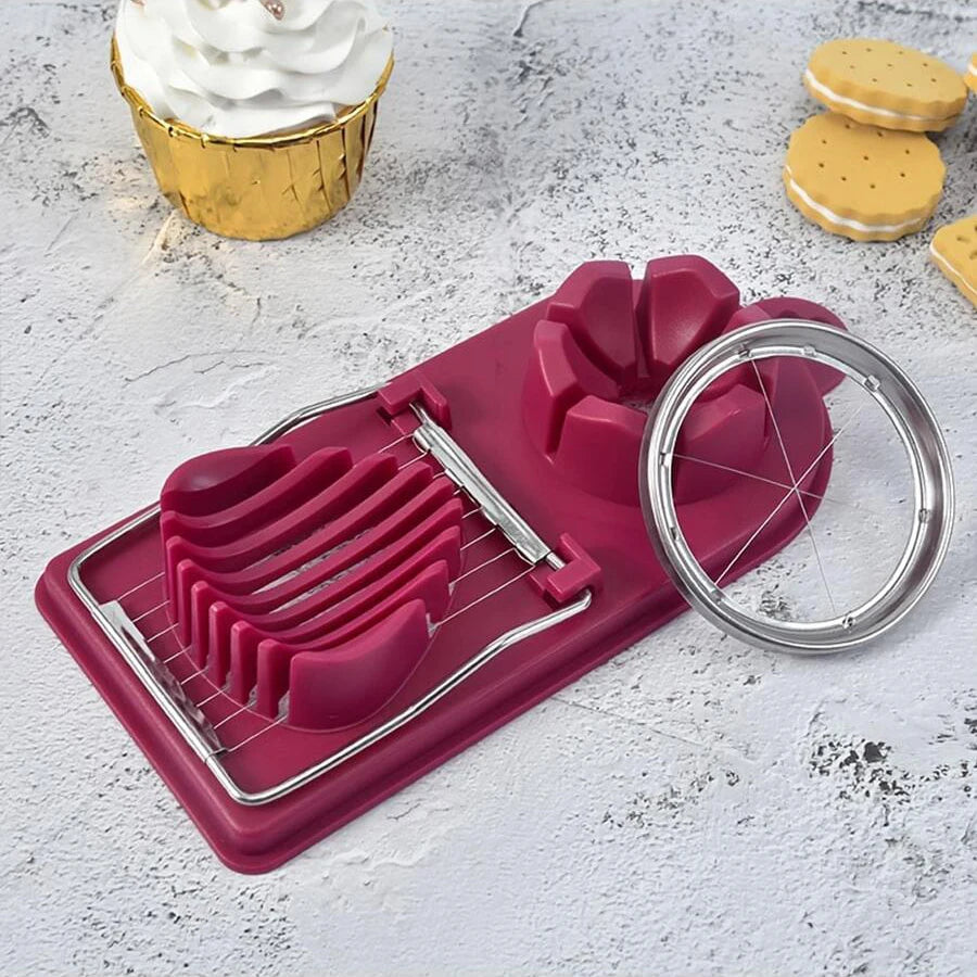Multifunctional PP Base Egg Cutter – 2-in-1 Stainless Steel Wire Pull Egg Cutter, High-Quality Kitchen Accessory Tools