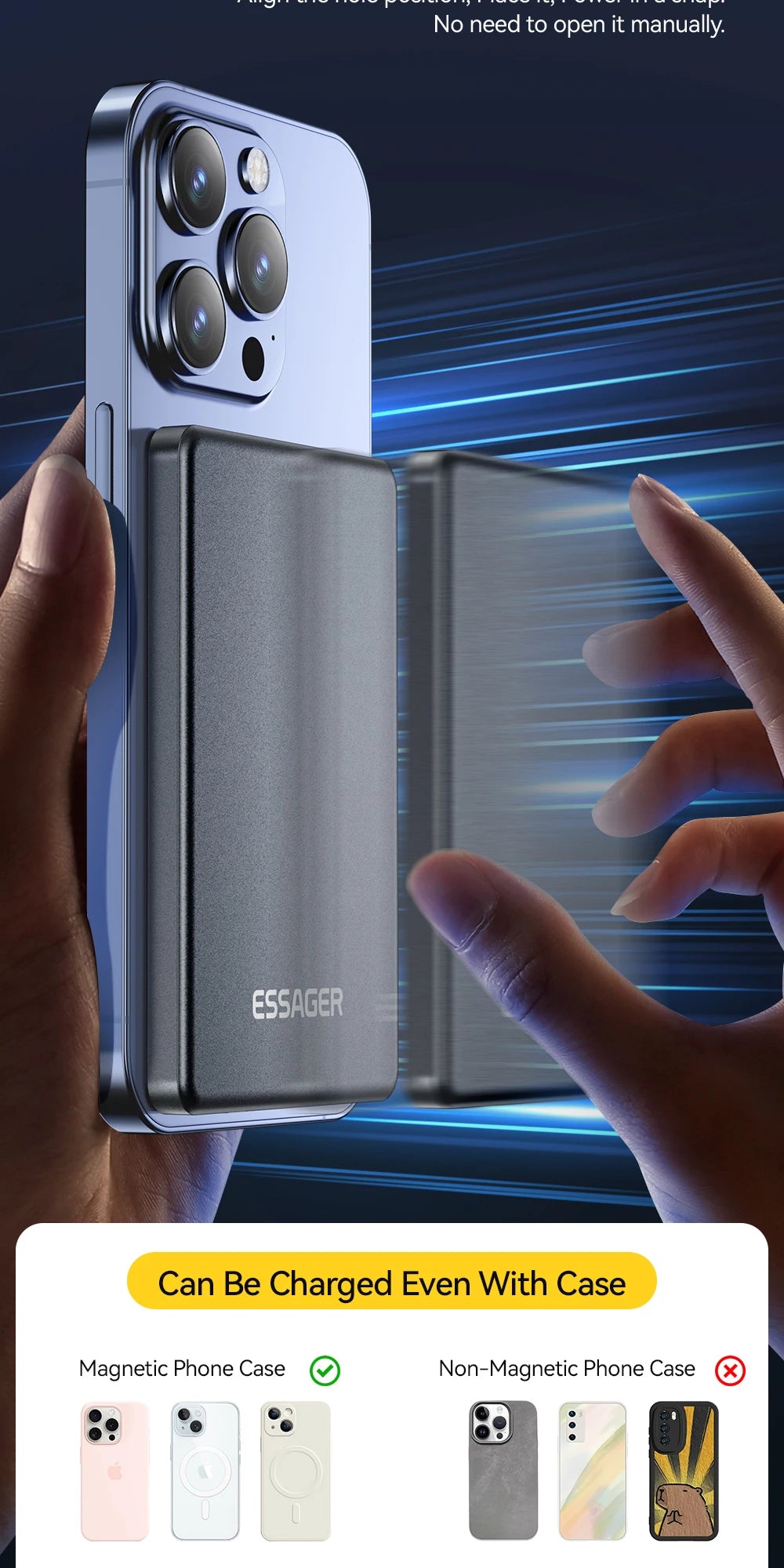 Essager 5000mAh Magnetic Wireless Power Bank – 20W Fast Charging for iPhone 16/15/14/13 (MagSafe Compatible)