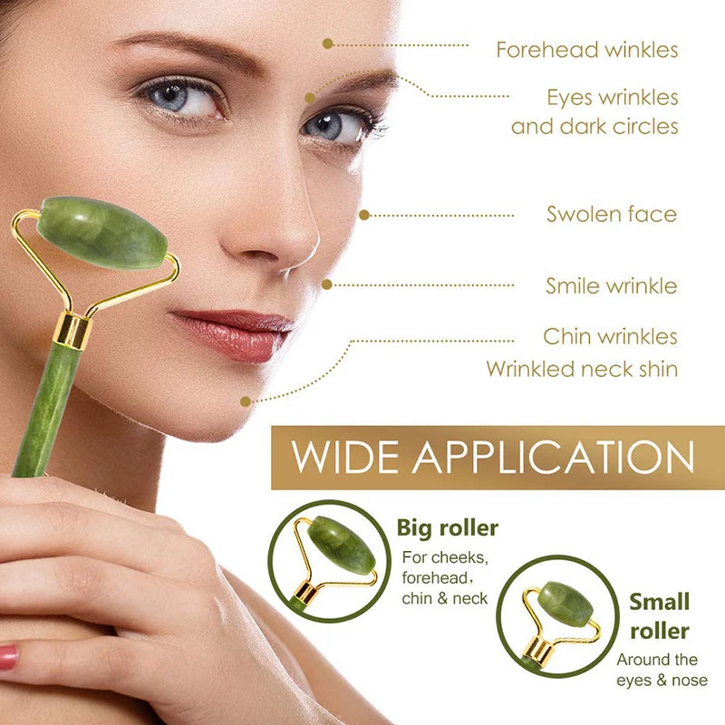 Rose Quartz Powder Crystal Jade Roller & Gua Sha Set – Natural Stone Beauty Tool for Facial Lift