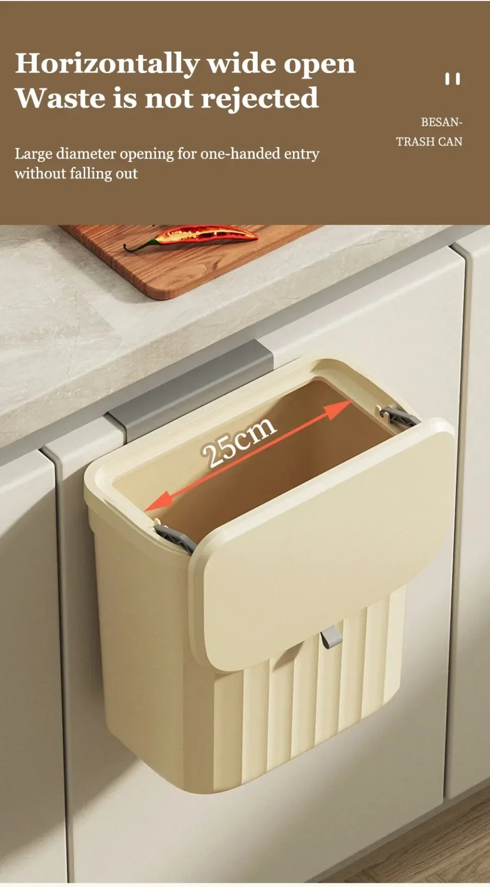 Wall-Mounted Kitchen Garbage Bin – 8.5L/12L Hanging Trash Can with Lid