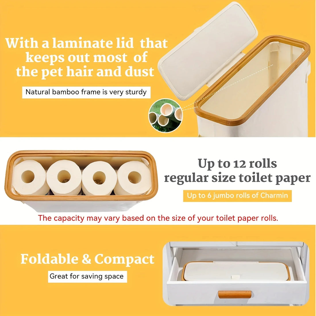 Bamboo Toilet Paper Holder with Lid – Enclosed Tissue Storage Box with Handle