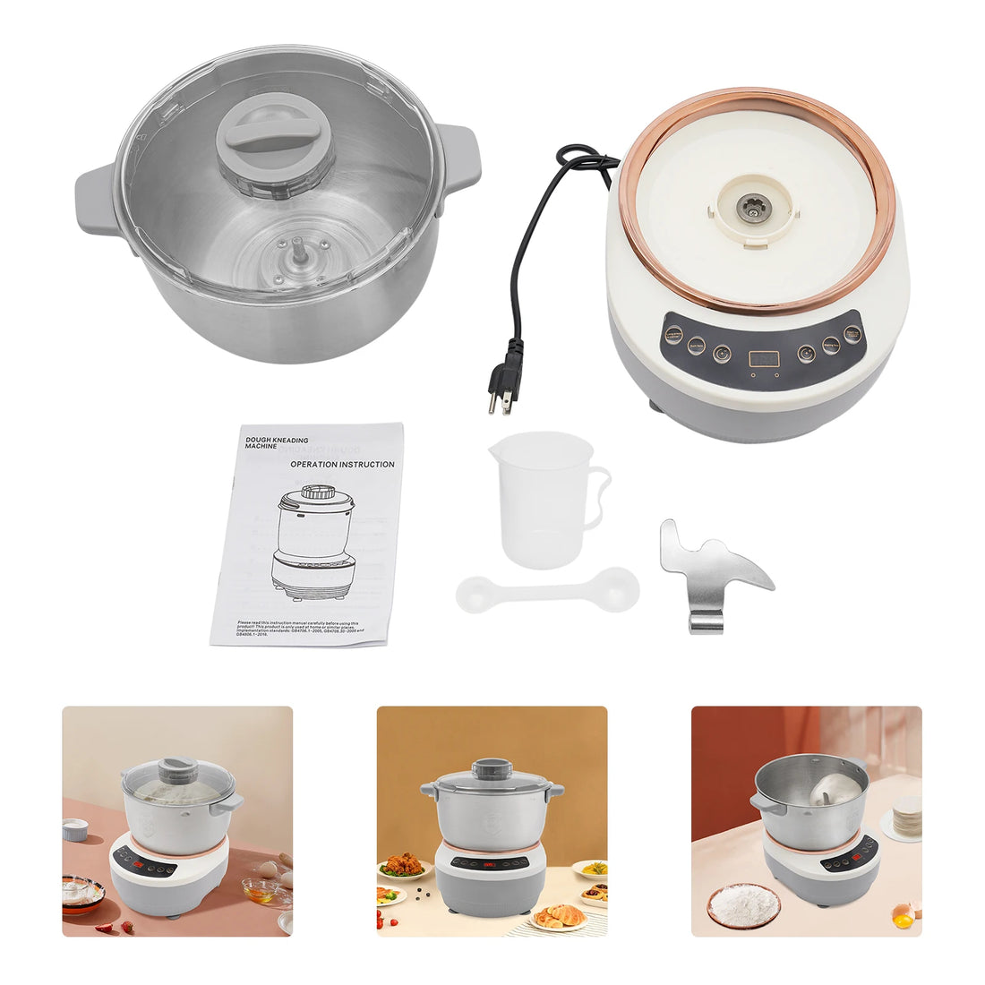 5L Electric Noodle Machine – Silver Household Noodle Making Dough Mixer with 304 Stainless Steeless Steel Silicone ABS 110V 60Hz