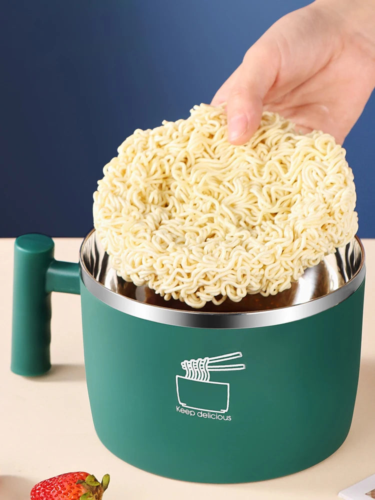 Stainless Steel Bowl with Lid – Sealed, Portable Drain Bowl for Instant Noodles