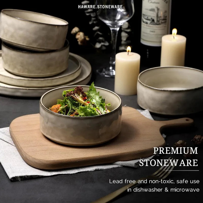 16-Piece Stoneware Dinnerware Set – Plates and Bowls Set for 4, Elegant Ceramic Dishware for Home & Restaurant