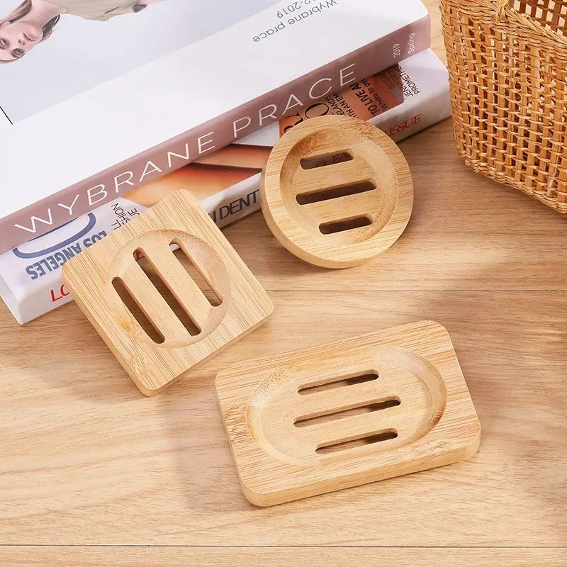 Natural Bamboo Soap Dish – Mildew-Resistant Wooden Drain Tray for Bathroom Use