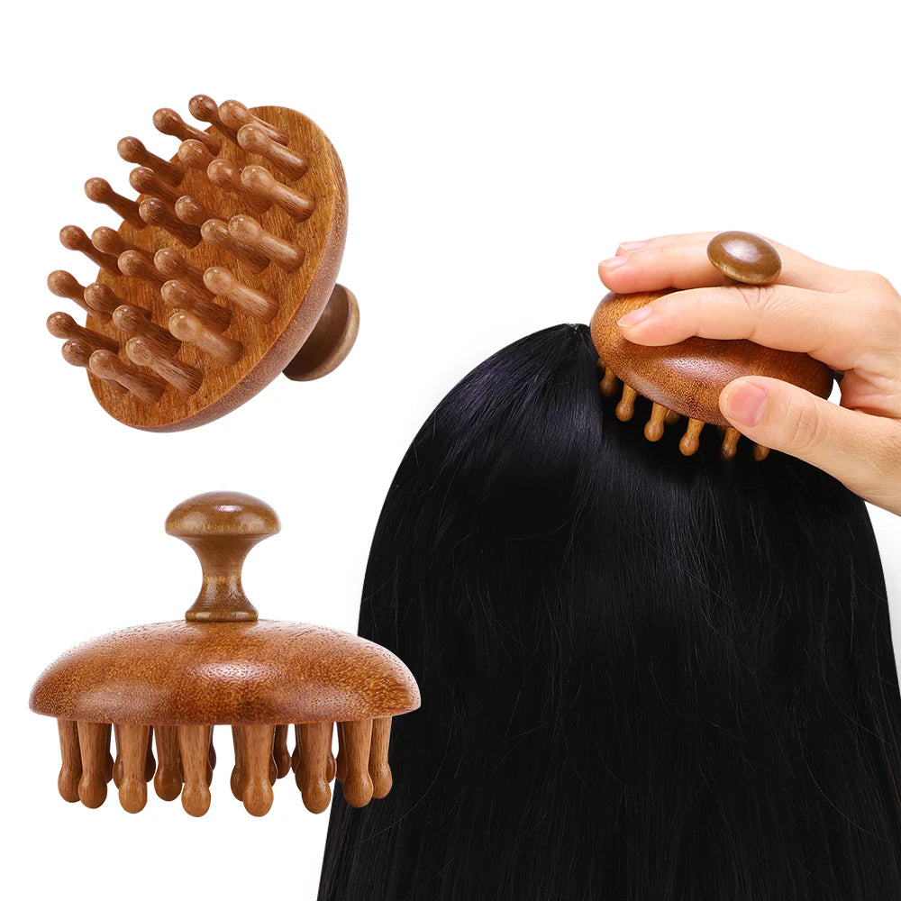 Multi-Functional Wood Therapy Massage Comb – Sandalwood Scalp, Head Massager & Body Guasha Scraping Tool