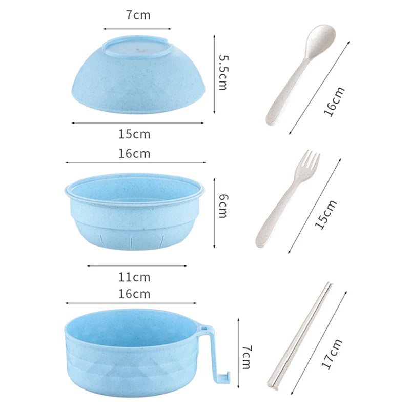 Microwave Ramen Bowl Cooker Set – Wheat Straw Instant Noodles Bowl with Handles, Includes Spoon, Chopsticks, and Fork
