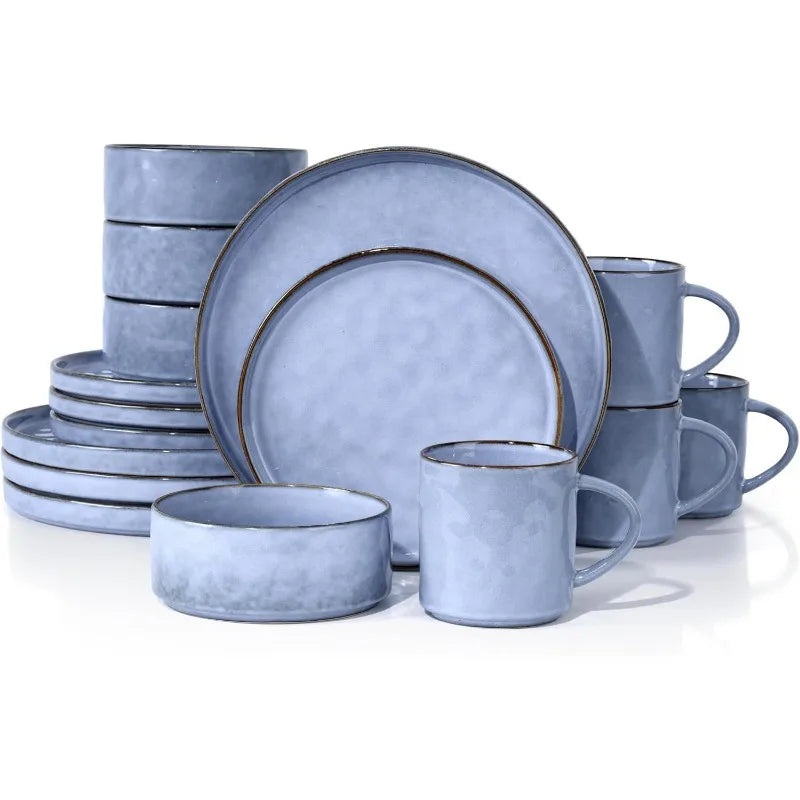 16-Piece Stoneware Dinnerware Set – Plates and Bowls Set for 4, Elegant Ceramic Dishware for Home & Restaurant