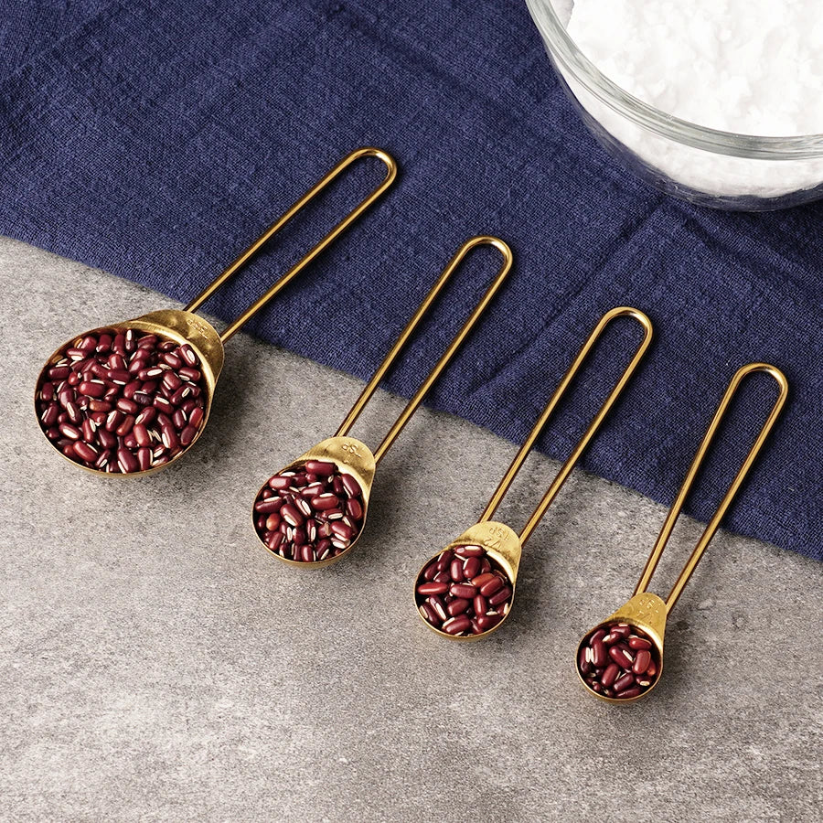 4PCS/8PCS Titanium Gold Stainless Steel Measuring Cup and Spoon Set – Kitchen Thread Handle for Flour, Grains, and Baking