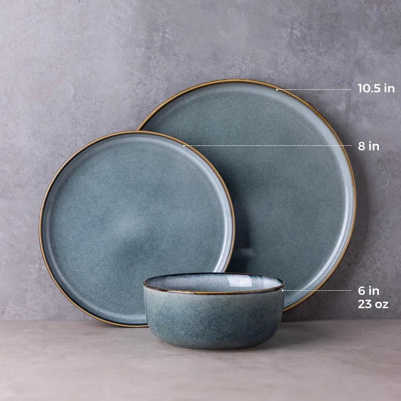 Ceramic Dinnerware Set for 4 – 12 Pieces Stoneware Plates and Bowls, Reactive Glaze, Scratch Resistant