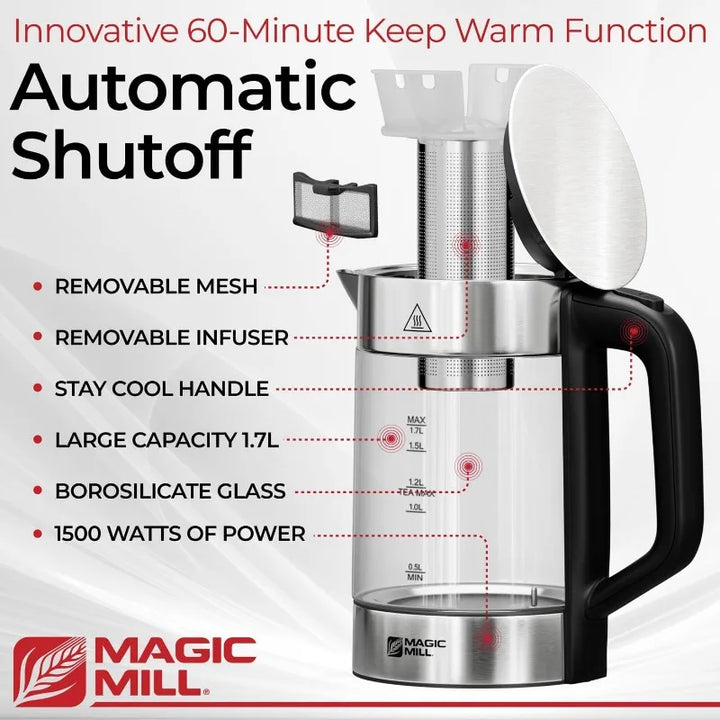 Temperature Control Electric Kettle – Keep Warm Function, Rapid Boil, Automatic Safety Shut-Off