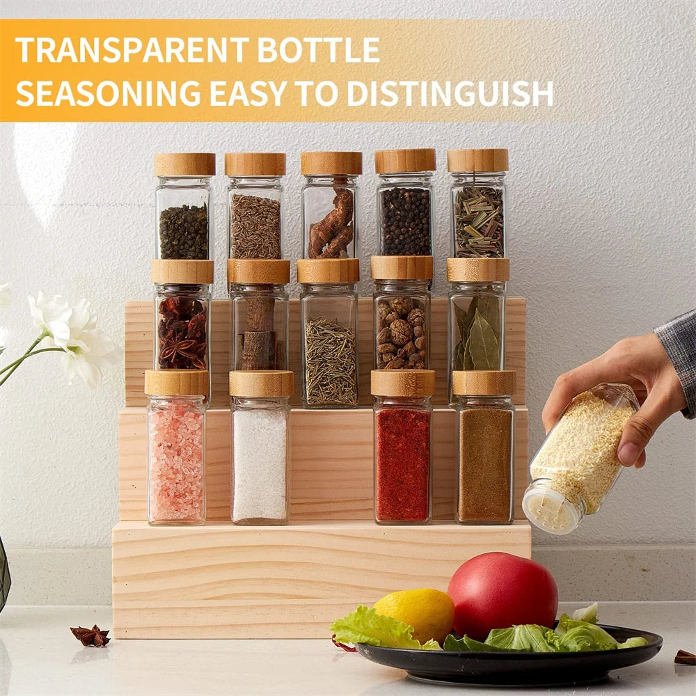 Glass Spice Jars with Bamboo Lid – Spice Seasoning Containers, Salt & Pepper Shakers, Spice Organizer Kitchen Spice Jar Set