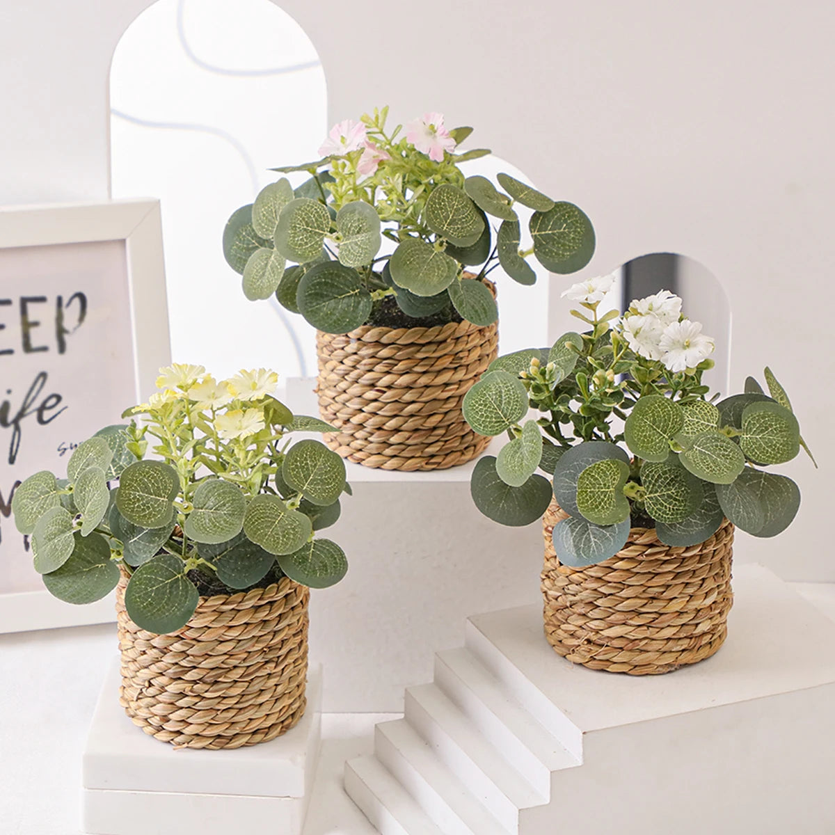 XIYA FLOWER Artificial Eucalyptus Potted Plant – 11cm Decor