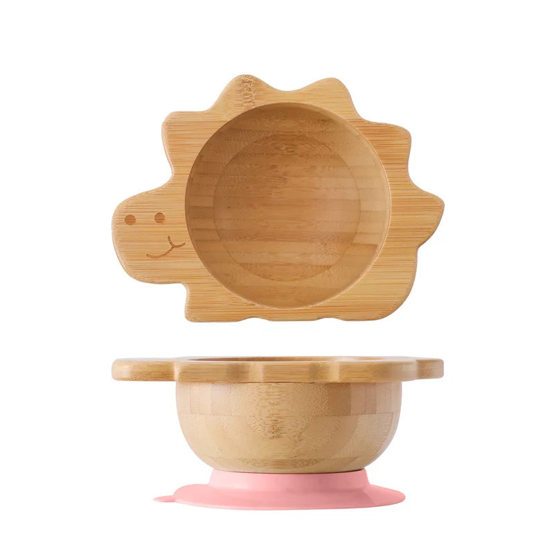 Baby Wooden Tableware Set - Bamboo Plate, Bowl, Fork & Spoon