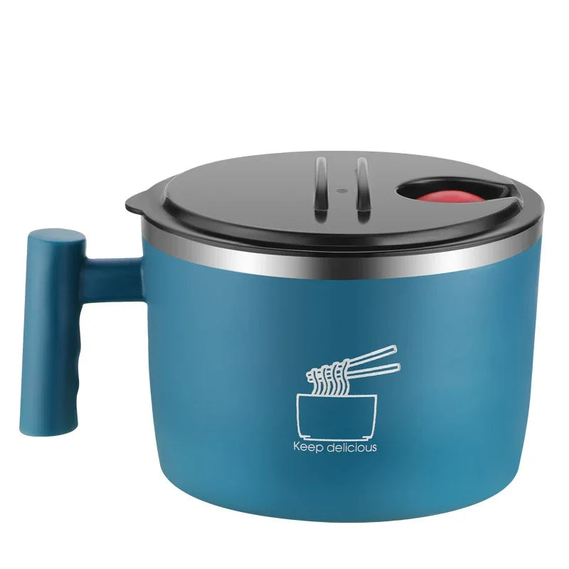 Stainless Steel Bowl with Lid – Sealed, Portable Drain Bowl for Instant Noodles