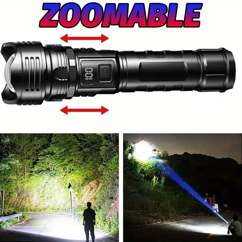 Super Bright LED Tactical Flashlight – Zoomable Emergency Torch with Built-in Battery