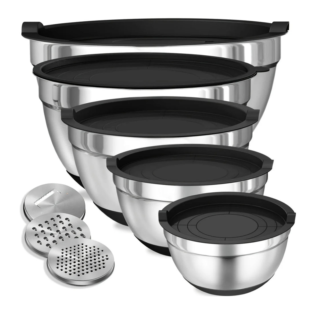 8pcs Stainless Steel Mixing Bowls with Airtight Lids – Set of Black Kitchen Bowls