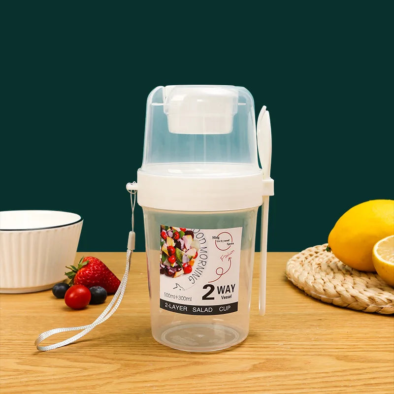 Carry Breakfast Cups – Salad, Yogurt, Cereal, Oatmeal, Snacks, Parfait Containers with Forks and Dressing Holders