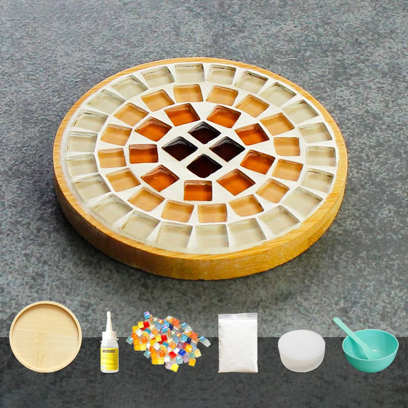 Handmade DIY Mosaic Cup Mat – Bamboo Bottom Pad for Early Education & Creative Crafting