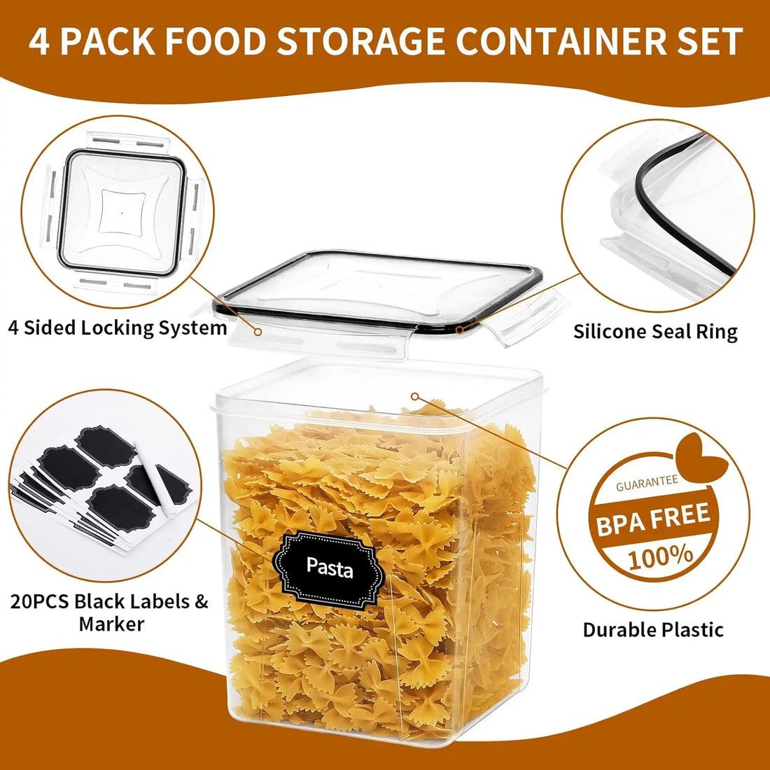Large Airtight Food Storage Containers with Lids – Plastic Kitchen & Pantry Organization Containers for Cereal, Flour, and More