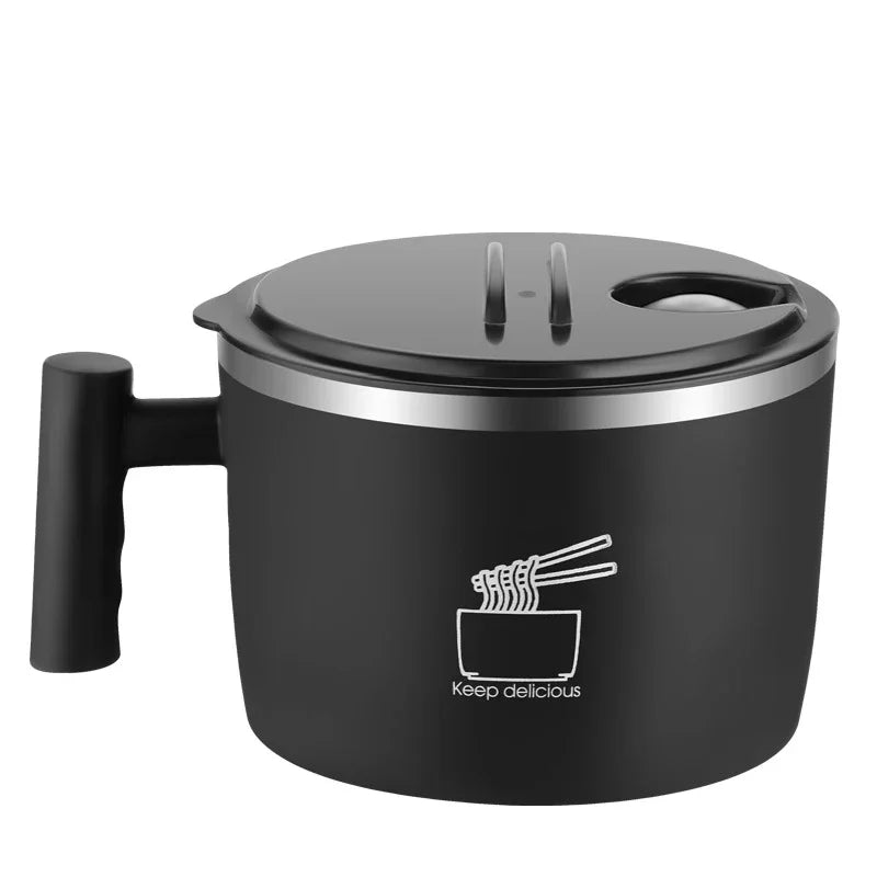 Stainless Steel Bowl with Lid – Sealed, Portable Drain Bowl for Instant Noodles