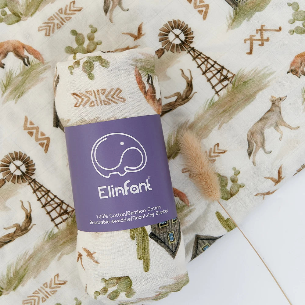 Elinfant Bamboo Cotton Muslin Swaddle Blanket – 120x110cm Baby Wrap Towel
