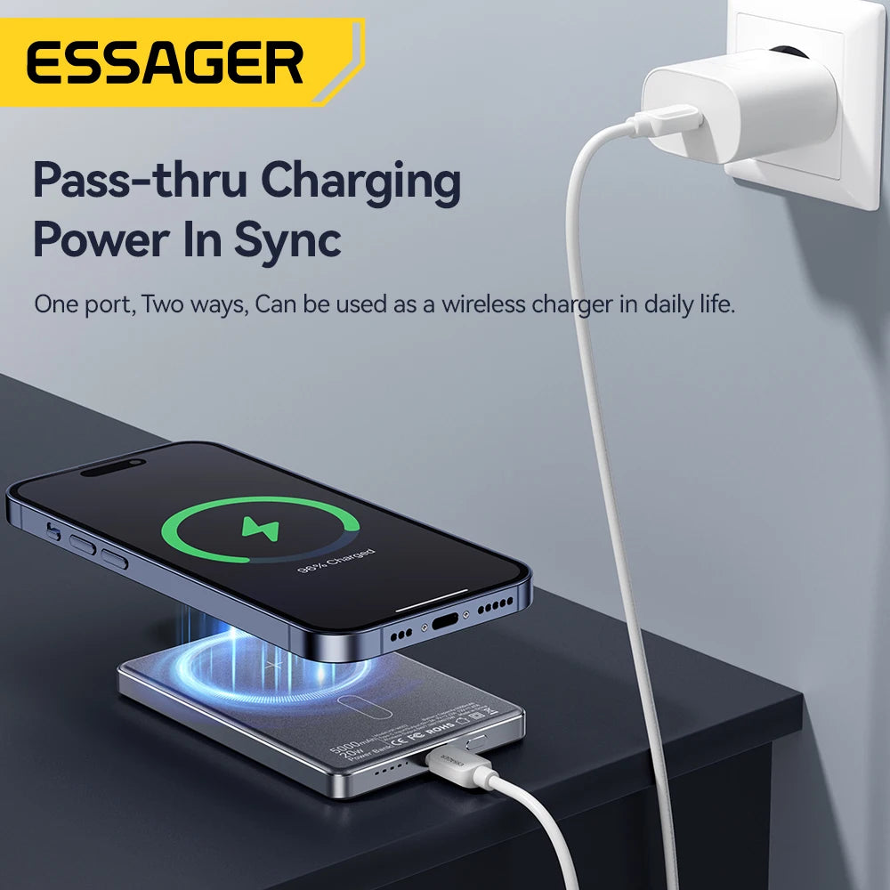 Essager 5000mAh Magnetic Wireless Power Bank – 20W Fast Charging for iPhone 16/15/14/13 (MagSafe Compatible)