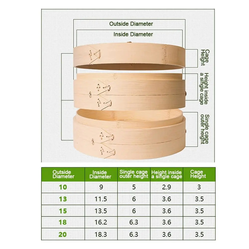 Bamboo Steamer Basket with Lid for Dumplings & Bao Buns
