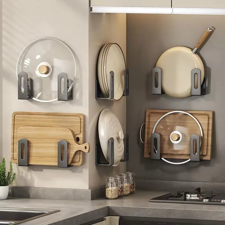 2pcs Wall-Mounted Pot Lid & Cutting Board Rack – Multifunctional Kitchen/Bathroom Organizer Set