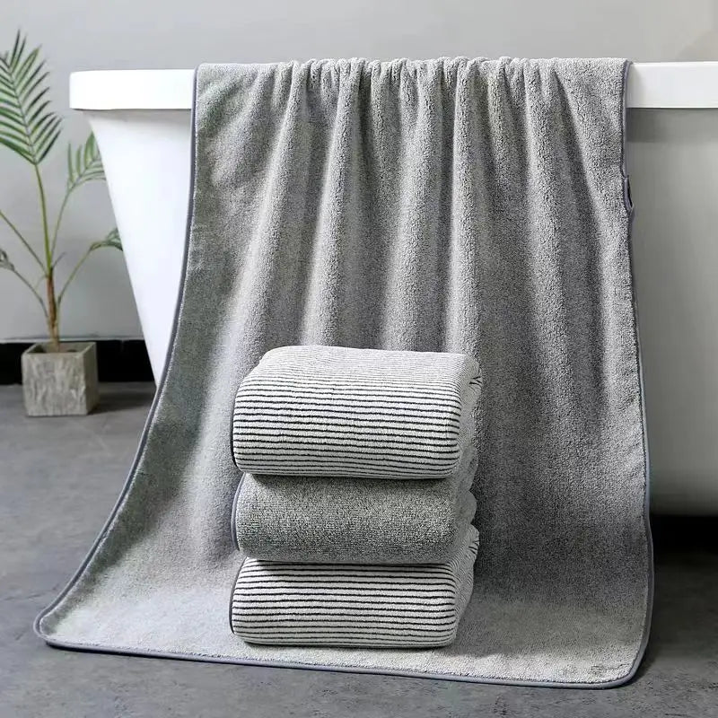 Quick-Dry Bamboo Striped Towel Set – Bath & Hand Towels