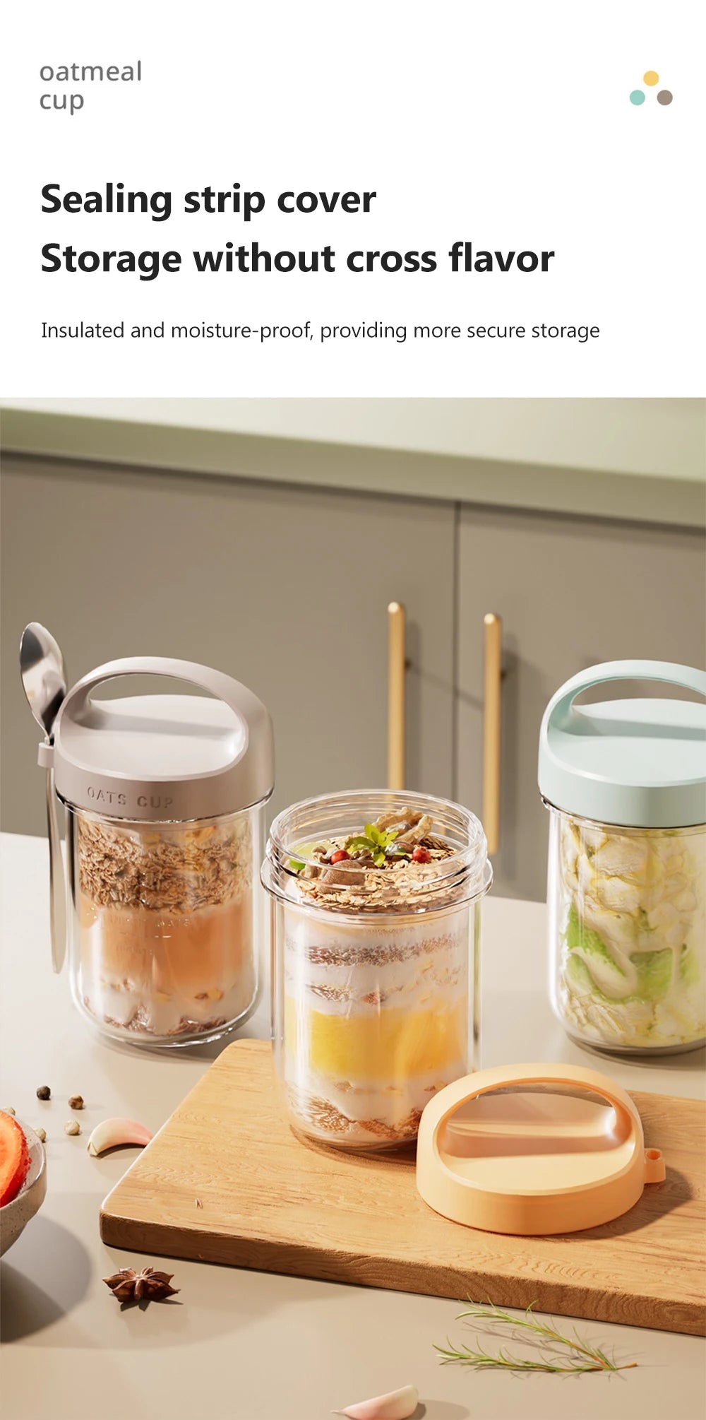 430ML New Breakfast Cup – Oatmeal, Cereal, Nut, Yogurt, and Salad Container with Lid & Spoon