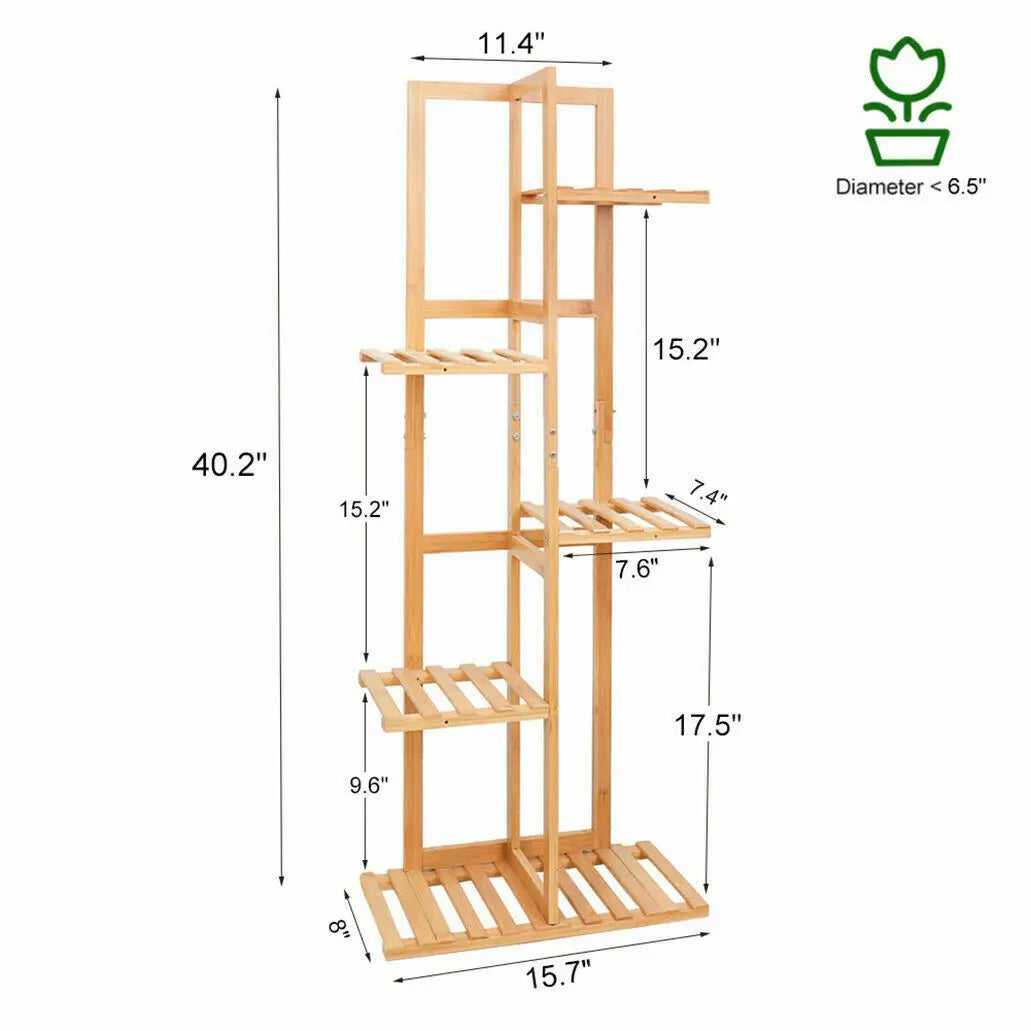 Bamboo 5/6-Tier Plant Stand Rack – Flower Pot Holder Shelf for Indoor/Outdoor Use