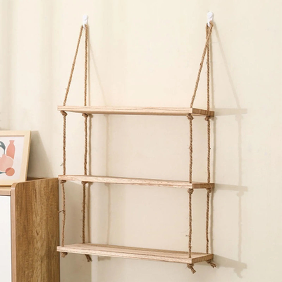 Wooden Hanging Rope Shelves – 1/2/3-Tier Wall Decor