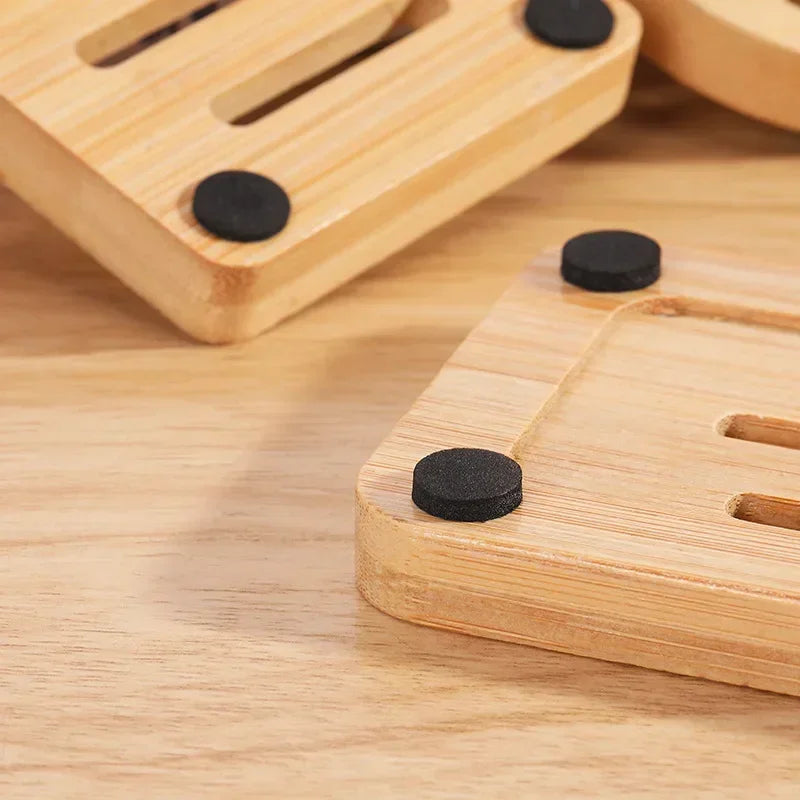 Natural Bamboo Soap Dish – Mildew-Resistant Wooden Drain Tray for Bathroom Use
